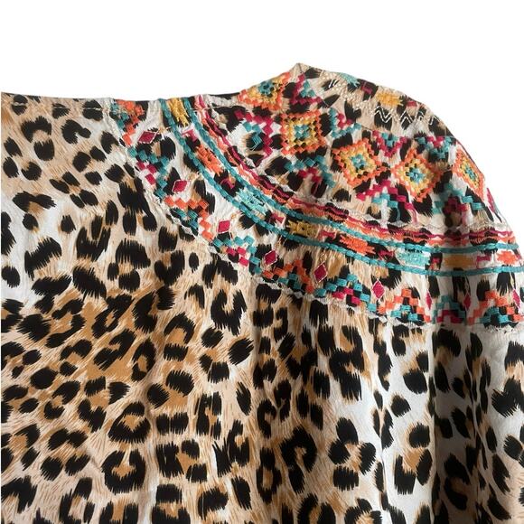 Savanna Jane Women Top S/M Leopard Print Embroidered Southwest Boho Lagenlook - Picture 8 of 13